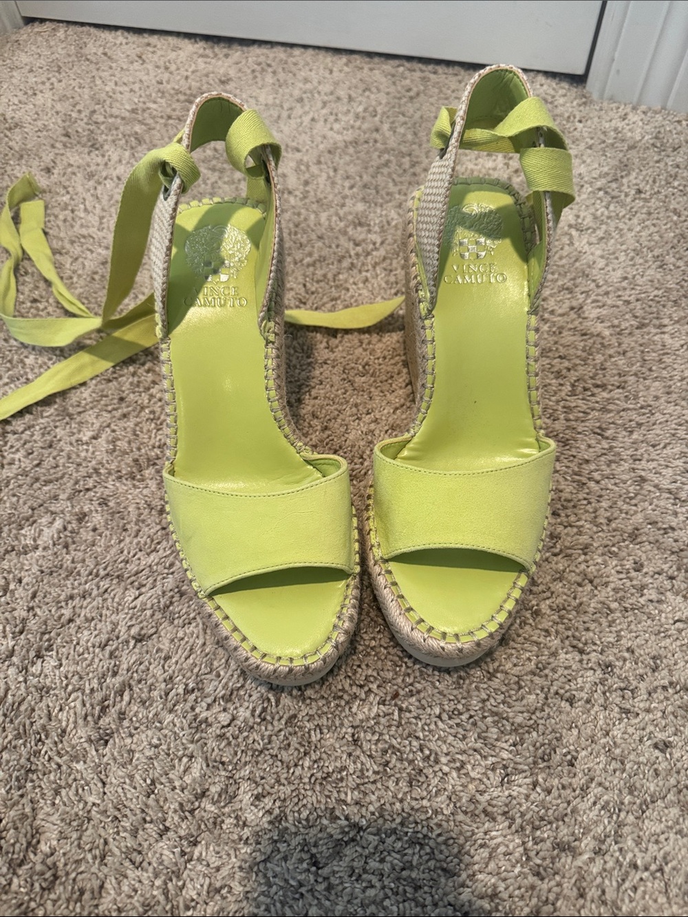 Vince Camuto Green Espadrille Wedge Sandals with Ankle Tie - Women